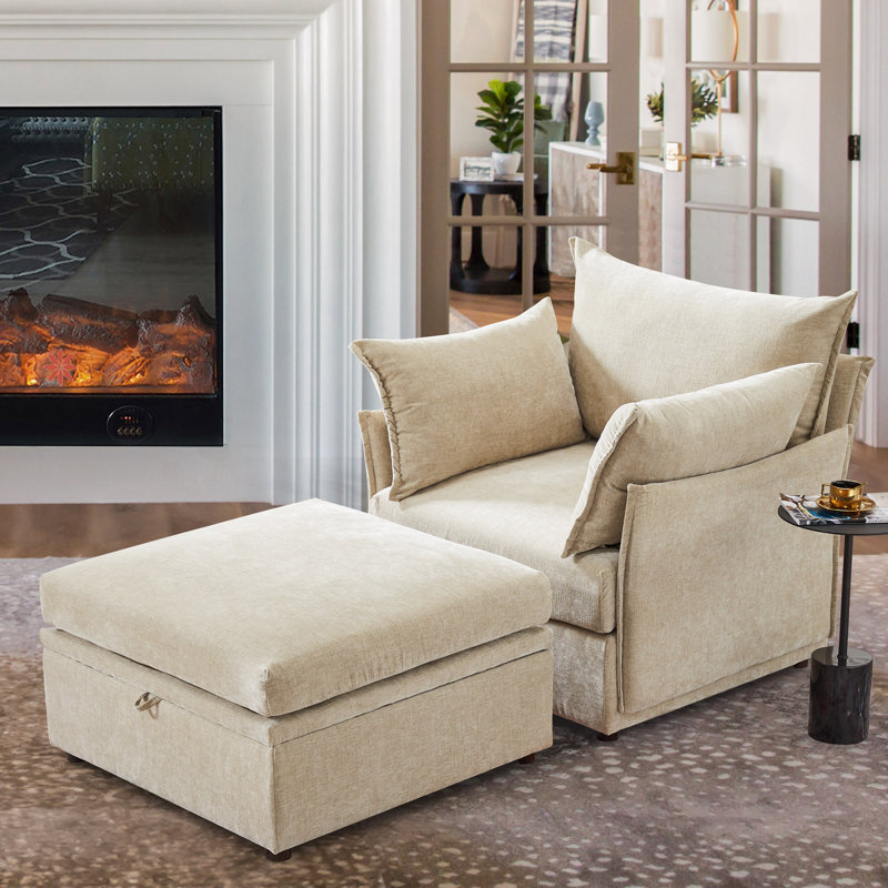 Fauteuil d'appoint surdimensionné l 36 po avec repose-pieds et coussins amovibles Merille - beige, Beige