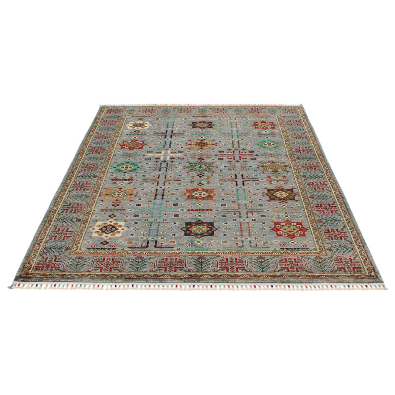 Tapis tribal turc gris et multicolore 5 x 7