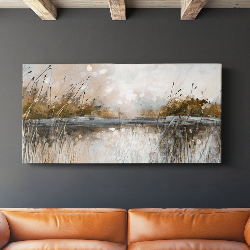 Vue sur le lac Honeybloom - Toile tendue avec châssis - Prêt à être accroché, H 20 po x l 40 po