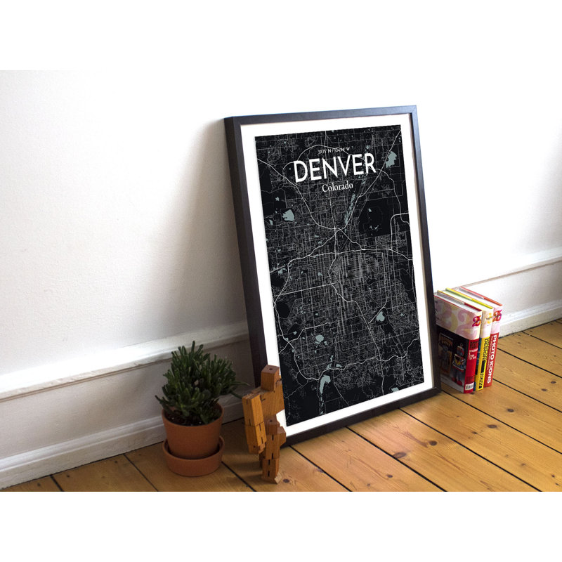 «Denver City Map», reproduction d'impression sur affiche en noir, H 17 po x l 11 po