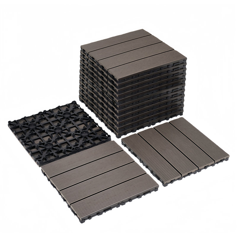 Carreau de terrasse à emboîtement composite en bois-plastique recyclable (9 pièces) L 12 po x l 12 po (23,4 lb), Café