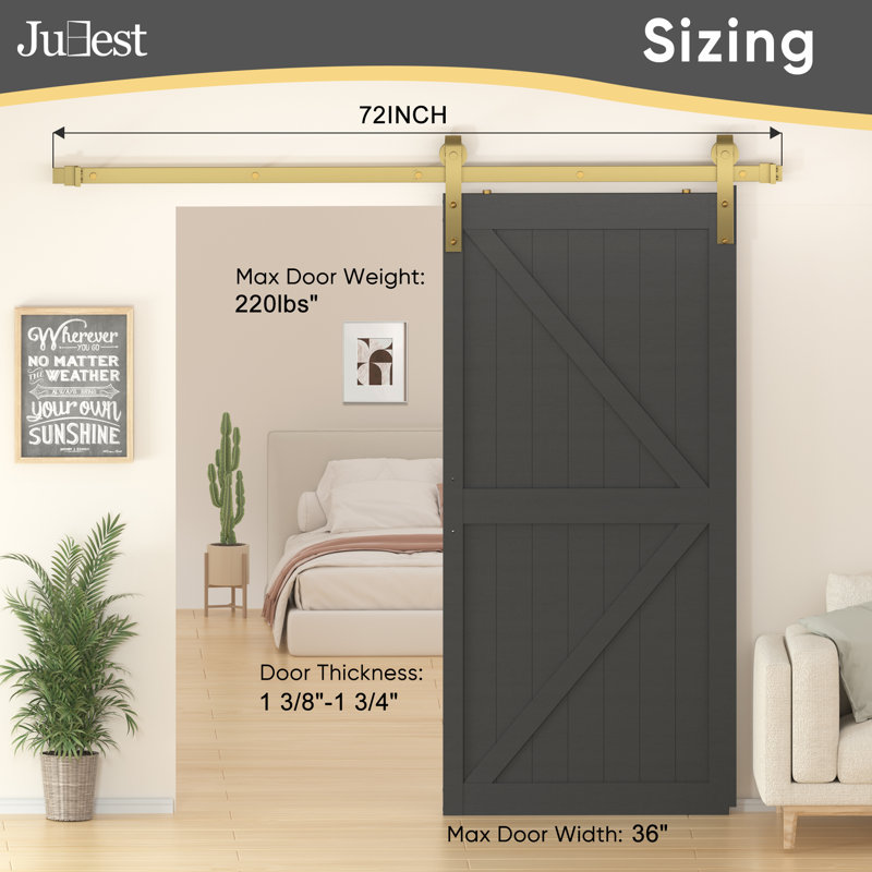 Sliding Standard Single Track Barn Door Hardware Kit, Gold