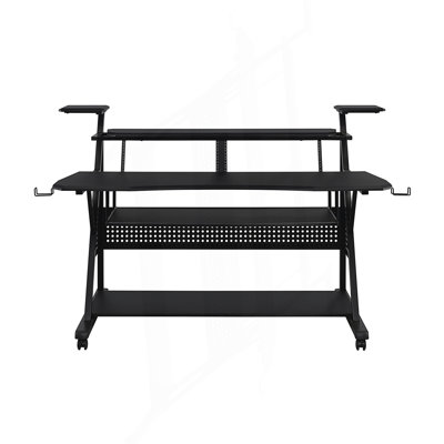 Versatile Music Desk With Built-In Speaker Shelves