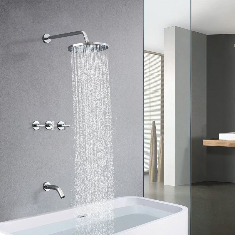 Robinet de baignoire et de douche à trois poignées avec valve brute, Chrome