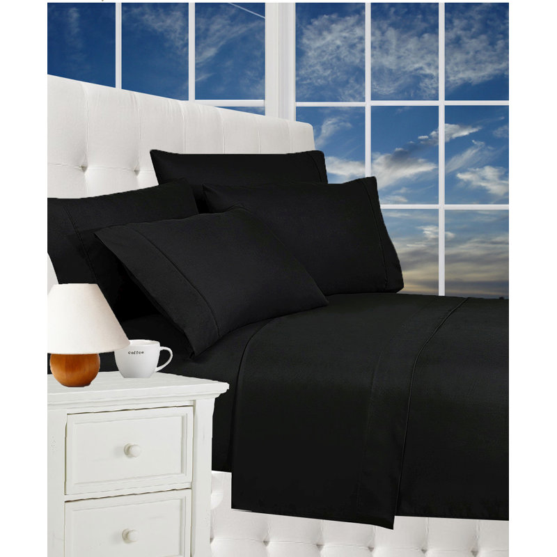 Microfiber Percale Sheet Set with Deep Pocket Fitted Sheet, Black, Queen Sheet Set + 1 Fitted Sheet + 2 Pillowcases