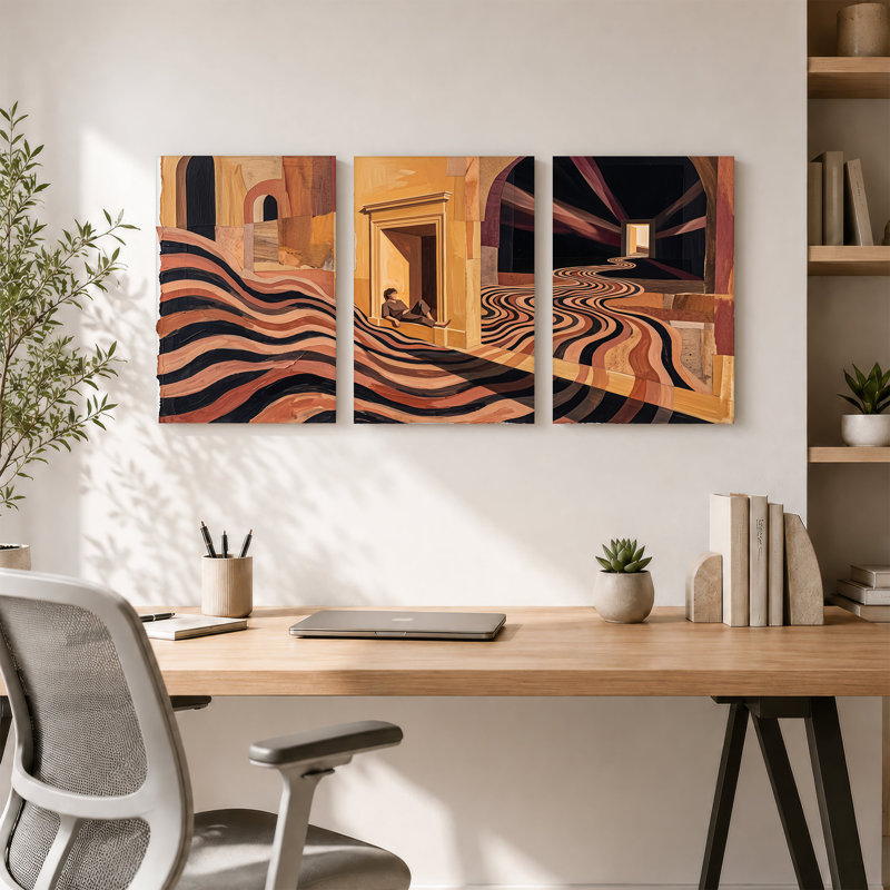 Ensemble de 3 peintures murales surréelles, H 30 po x l 20 po x 3 pièces