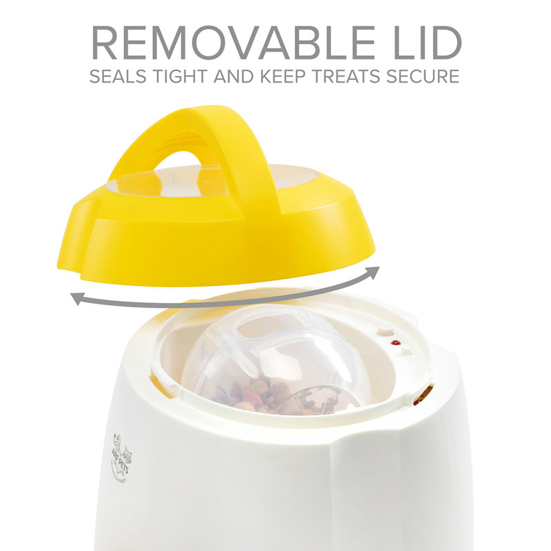 Yellow and White Dog Treat Dispenser with Remote Button