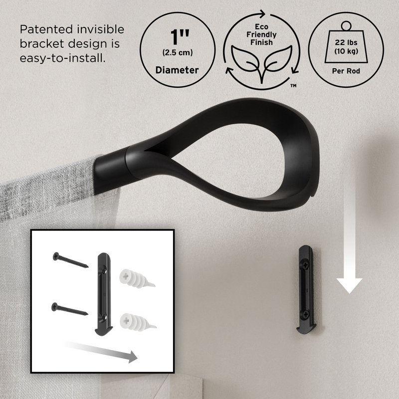 Matte Black Adjustable Loop Curtain Rod 42-120 Inch