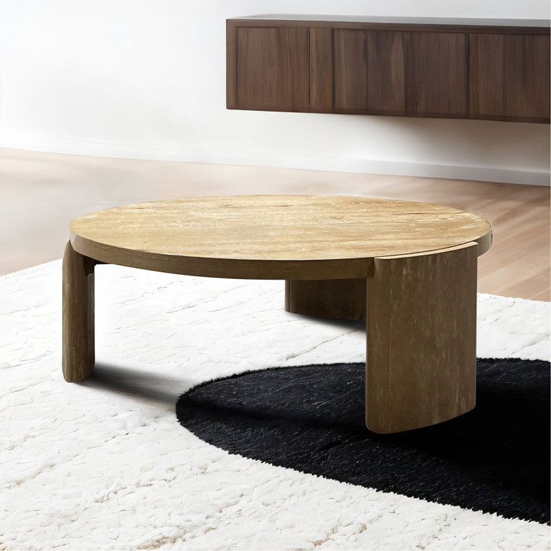 Table basse ronde de style contemporain, table à cadre en bois