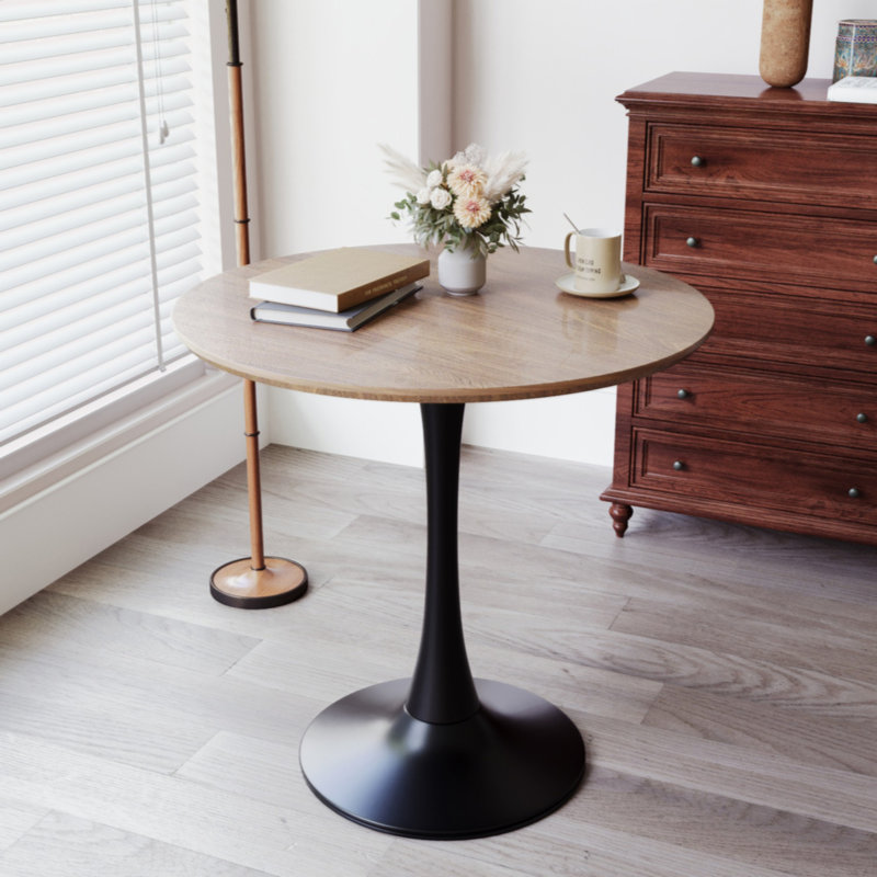 31.5" Walnut Colour Round Dining Table, Table Kitchen Dining Table 2-4 People With MDF Table Top & Pedestal Base, Mid-Century End Table Leisure Coffee Table Office Living Room Table