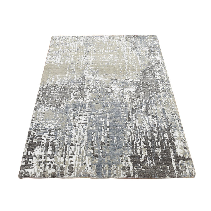Tapis oriental bleu à motif de nœuds denses à motif abstrait 3 pi x 5 pi 3F98276837174401B2B01A9F60DDE333
