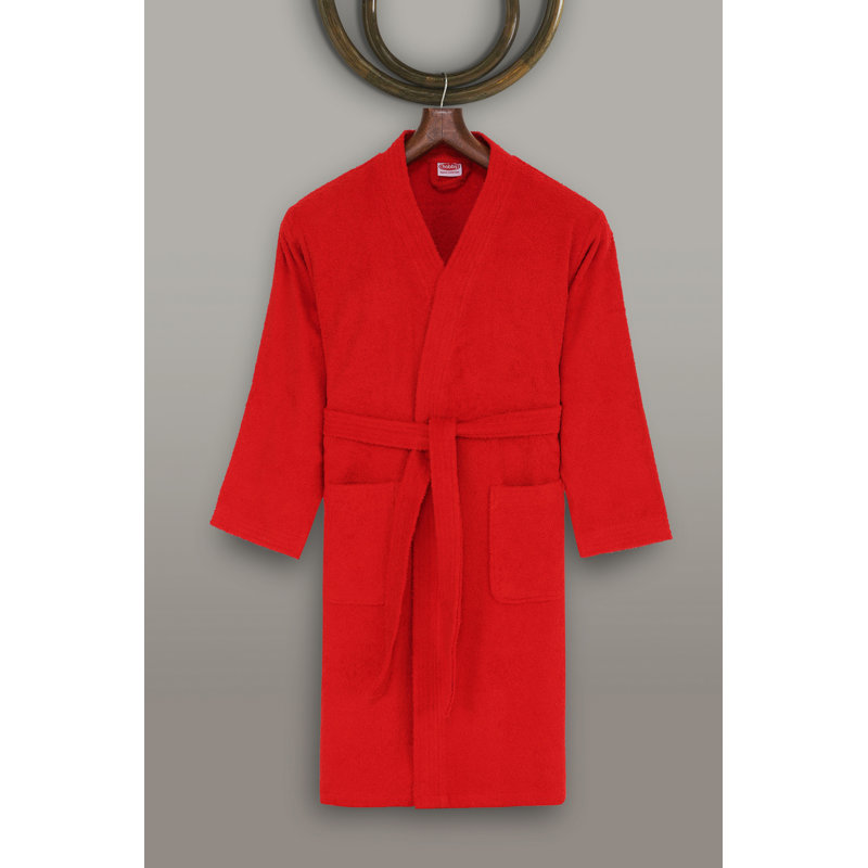 Peignoir 100% coton mi-mollet garçon avec poches, Rouge