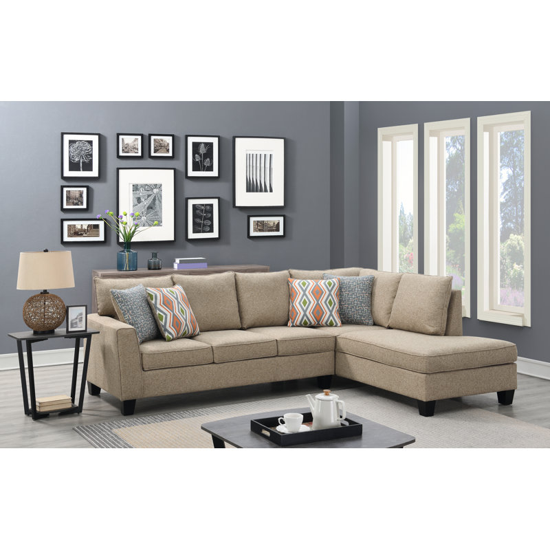 Thlema Upholstered L-Shaped Sectional Right Hand Facing, Light Brown Polypropylene/Olefin