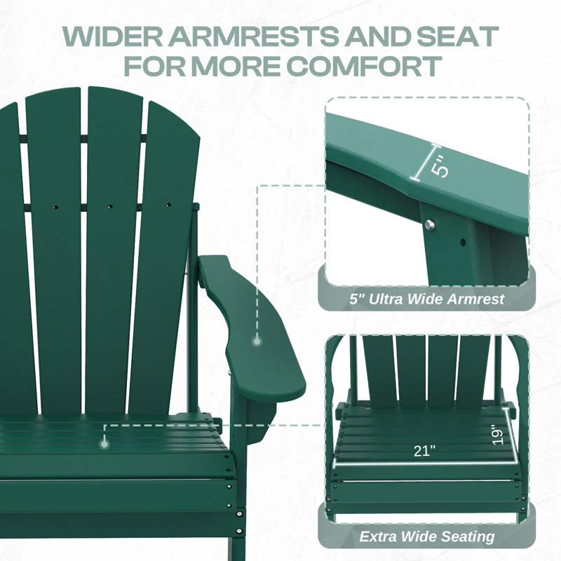 Hdpe Plastic Folding Outdoor Adirondack Chair With Cup Holder, Forest