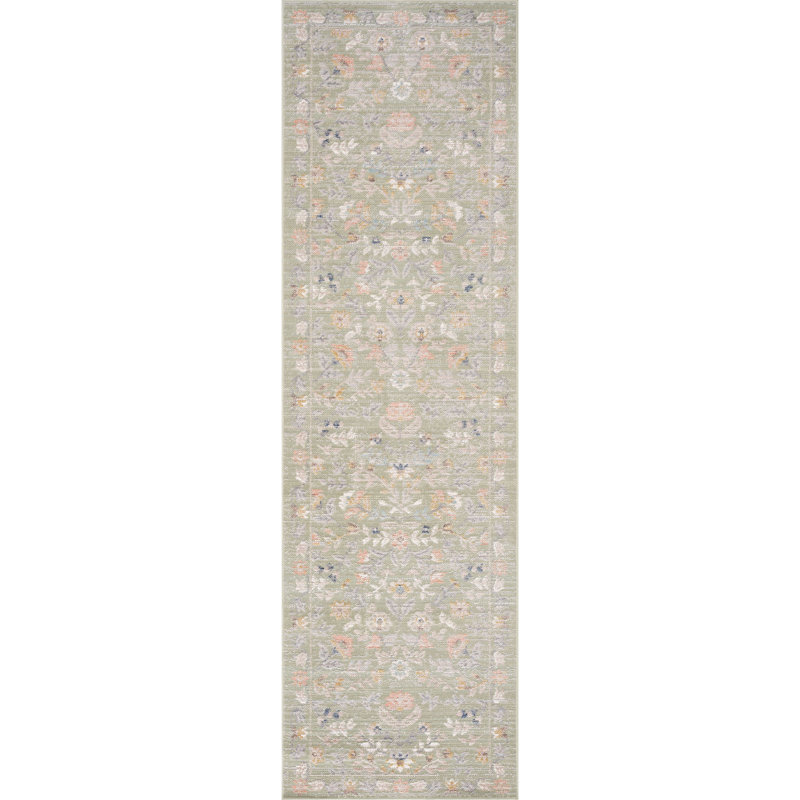 Helen Traditional Oriental Sage Polyester Runner Rug, 2'3'' x 7'7'', Runner 2'3" x 7'7"