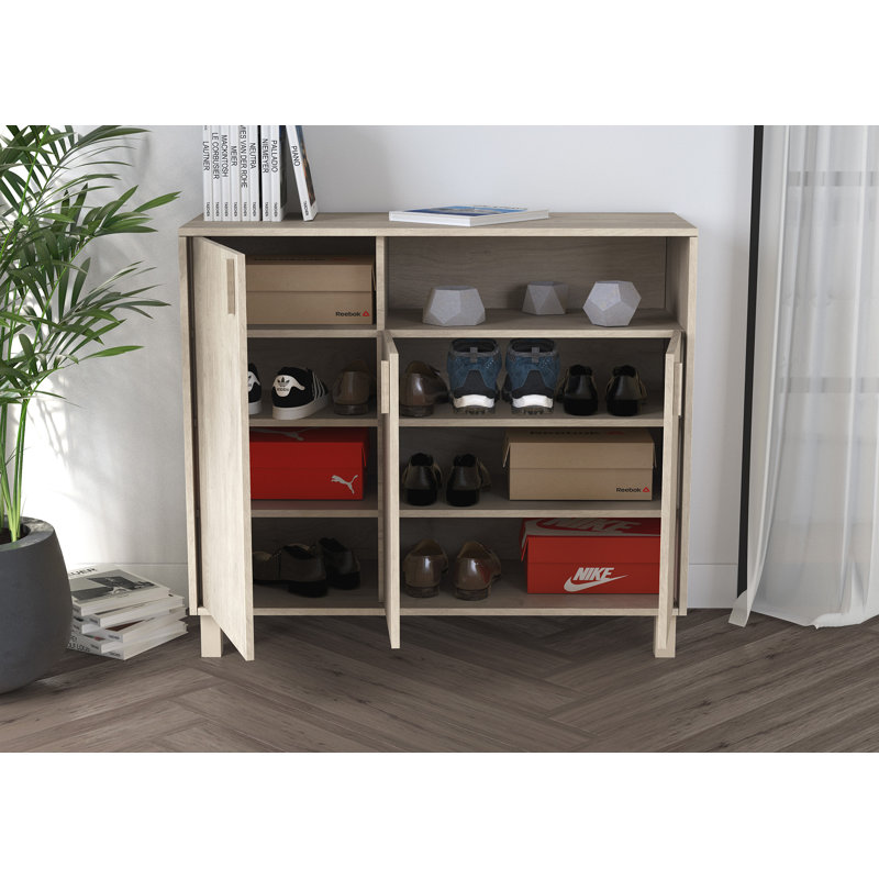 16 Pair Shoe Storage Cabinet, Light Oak