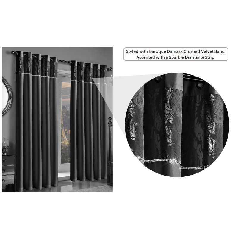 Longhin Room Darkening Curtain Pair, Black, Width 165 cm x Drop 137 cm