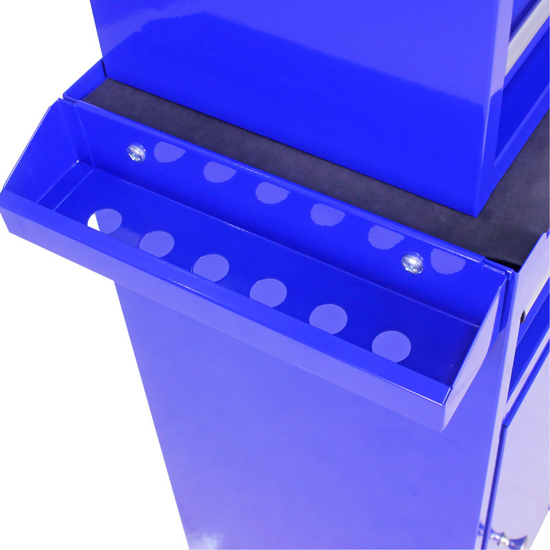 Coffre à outils en métal pour garage avec plateau amovible et glissière à roulement - boulons réglables pour armoire roulante bleue