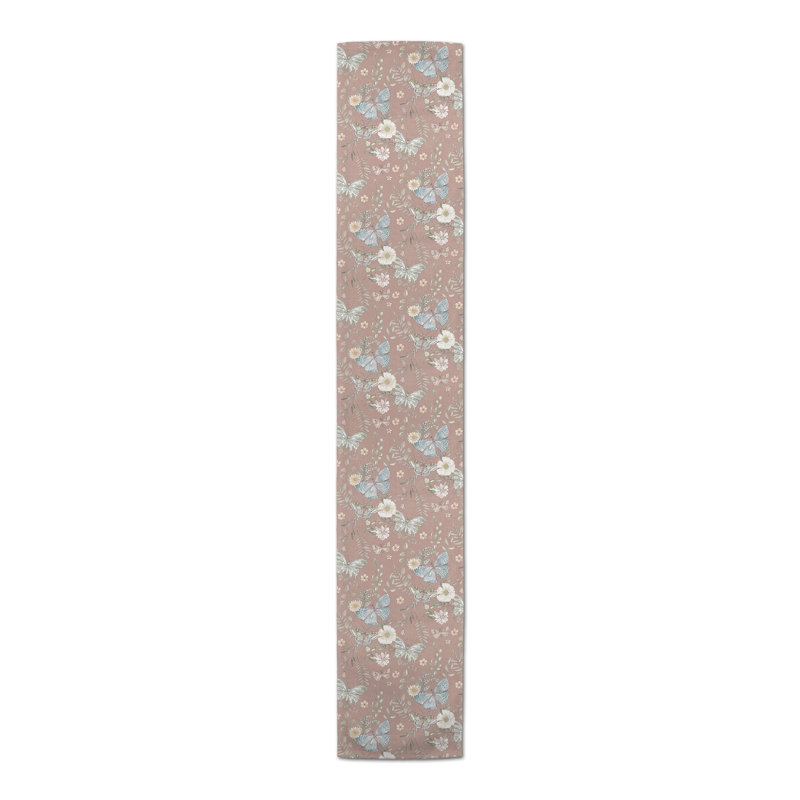 Berivan Rectangle Floral Polyester Table Runner, 90" x 16", Green