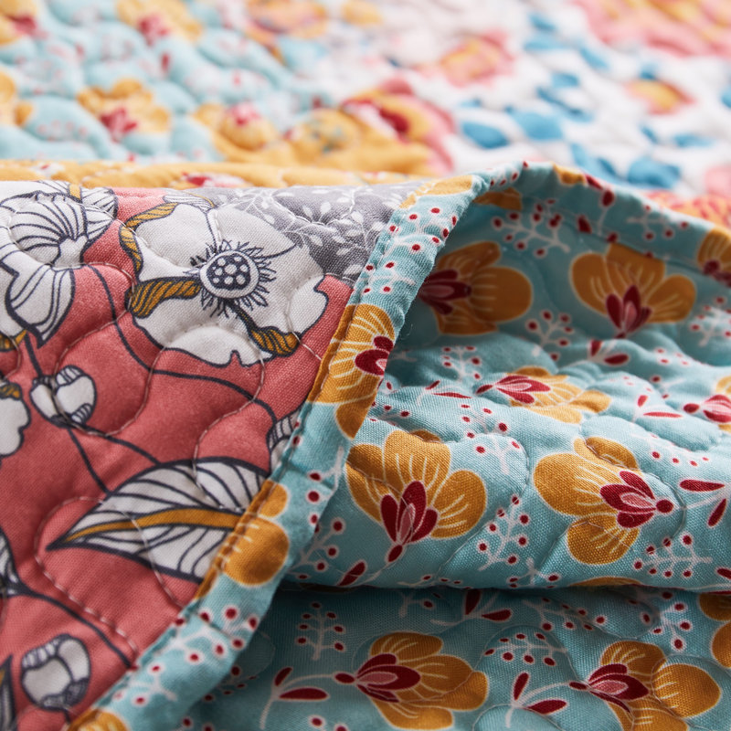 King Size Blue and Orange Microfiber Reversible Quilt Set