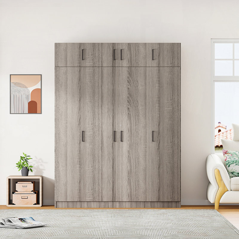 Garde-robe à 4 portes avec 1 tiroir et armoire supérieure, conception moderne pour beaucoup de rangement et peu d'espace