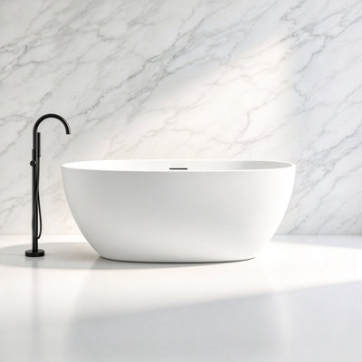 Baignoire de trempage autoportante en acrylique blanche 63 "x 31" avec trop-plein et bonde escamotable pour salle de bain MonBlari