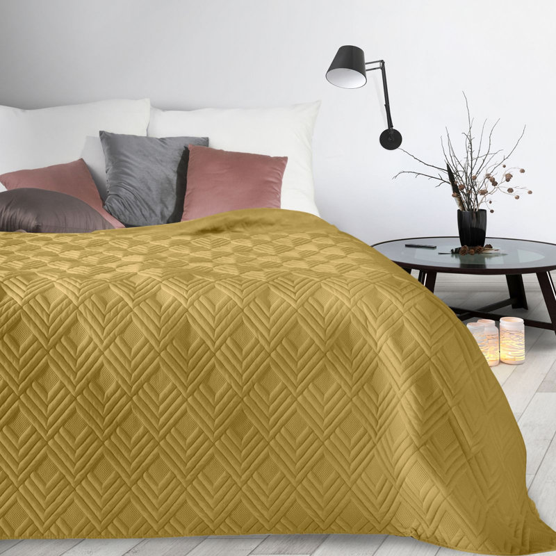 Polyester Geometric Shapes Bedspread, Yellow, W220 x L240cm