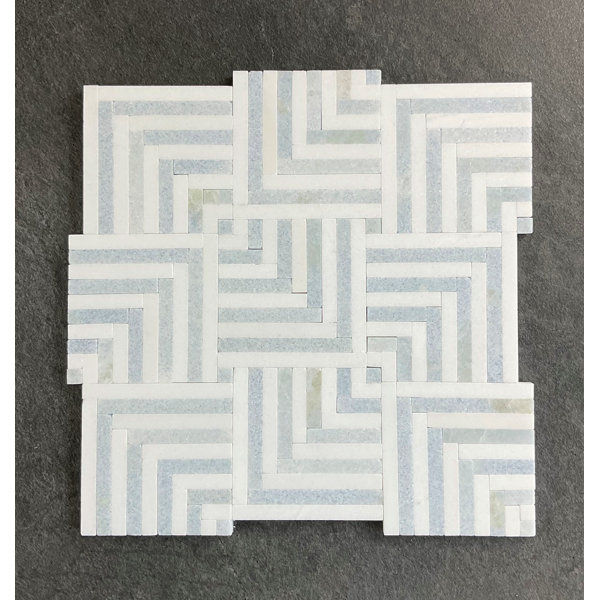 Blue Celeste and Thassos White Marble Mosaic Wall and Floor Tile
