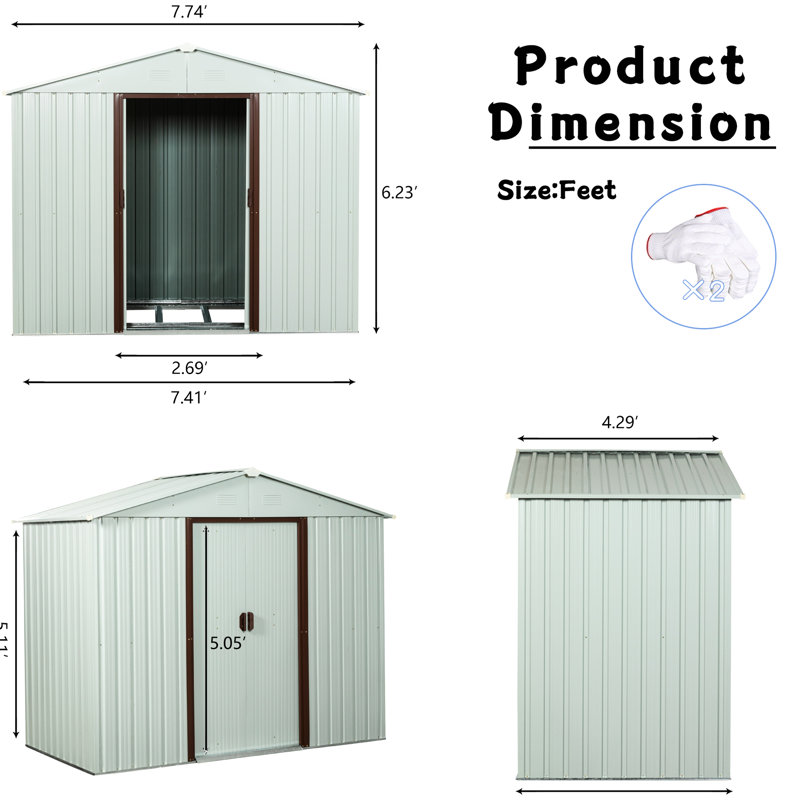 Outdoor Metal Shed 8ft X 4ft With Aluminium And Lock White Robust Structure Padlock
