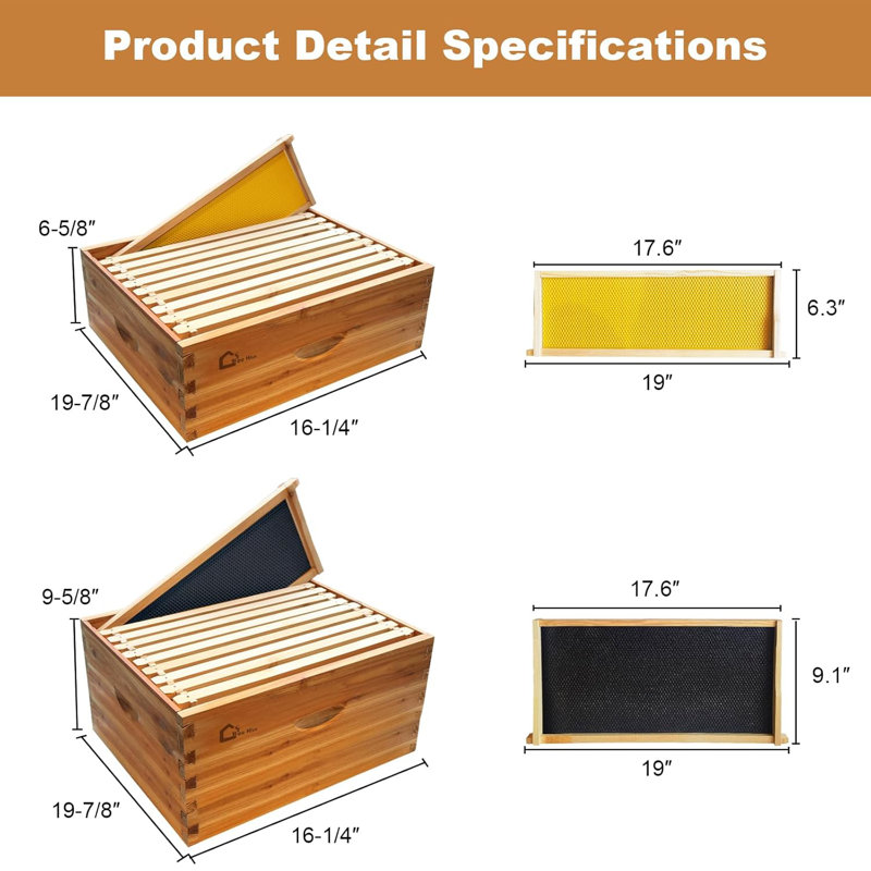 10-Frame Complete Beehive Kit, Wax Coated Bee Hives , Includes 2 Deep Box and 1 Medium Bee Box