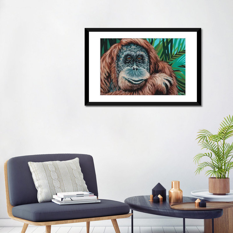 « jungle singe i », impression sur toile, H 24 po x l 32 po x P 1 po, Papier d'art encadré noir, Blanc