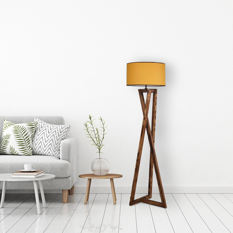 Luro Elegant Floor Lamp with Fir Tree Frame, 65.4 in Tall | Fabric Shade: 9.4 in L x 17.7 in D | On/Off Switch on Cable | A++ Energy Efficient, Max 60 W E27 Socket | Stylish Brown & Mustard Design for Living Room or Office
