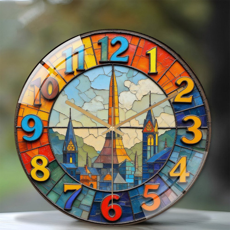 Horloge murale vitrail - Horloge murale 12 po