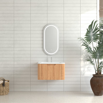Meuble-lavabo mural flottant pré-assemblé avec cuve en céramique blanche