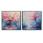 Fleur de cerisier en fleurs rose et bleu printemps I - art mural fleur de cerisier - art mural traditionnel sur toile 2 pièces-736603230-736603231-736603227