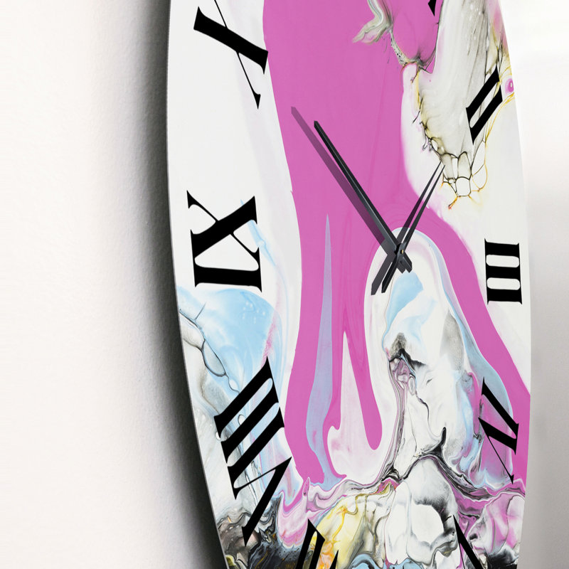 Rose rose, bleu et jaune liquide Art III - horloge murale moderne, Grand