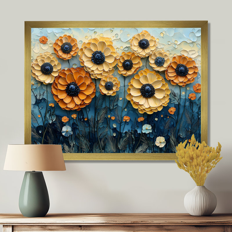 Collage géométrique «Marigold Field Collage I» - souci, Reproduction encadrée d'une seule photo, H 24 po x l 32 po, Doré