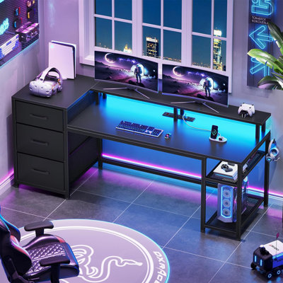 Metal Base Computer Desk with Power Outlet