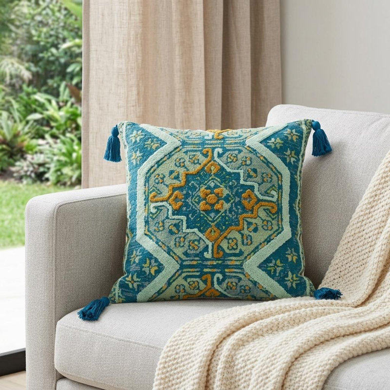 20" MULTICOLOR Cotton Blend Throw Pillow, Green