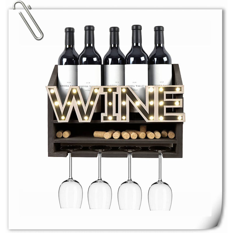 Support mural pour 5 bouteilles de vin et verre Siane