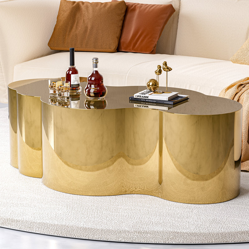 Merrissa Modern Gold Stainless Coffee Table, Large Cloud Fashion Design, 15.7" H x 51.5" L x 19.6" W