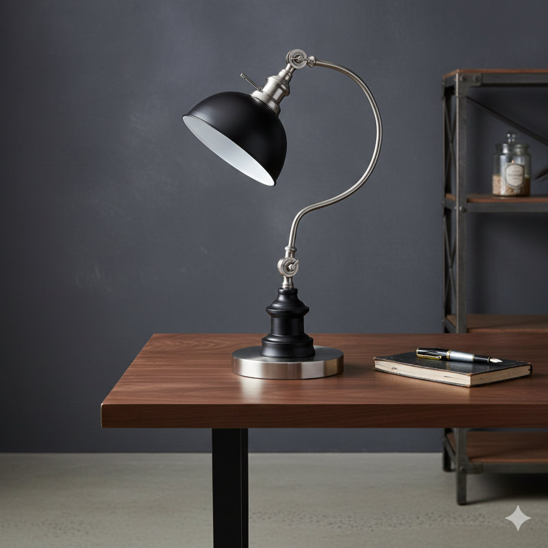 22"H SATIN NICKLE GOOD NECK TABLE LAMP