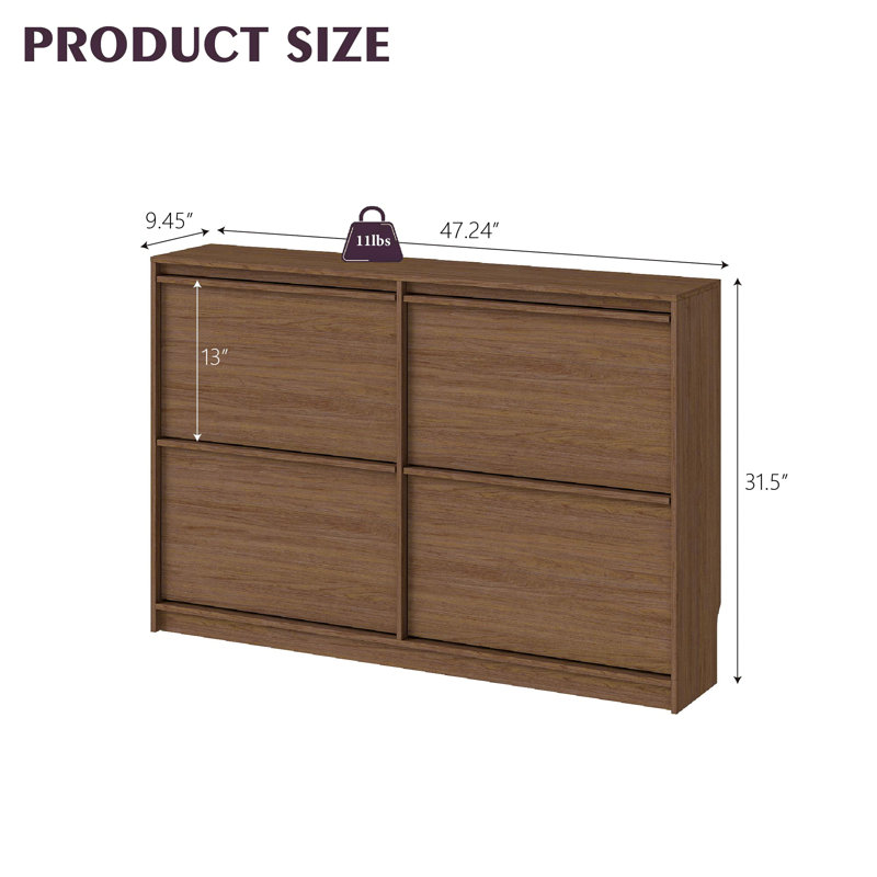Abbate 47.2" W 16 Pair Shoe Storage Cabinet, Walnut