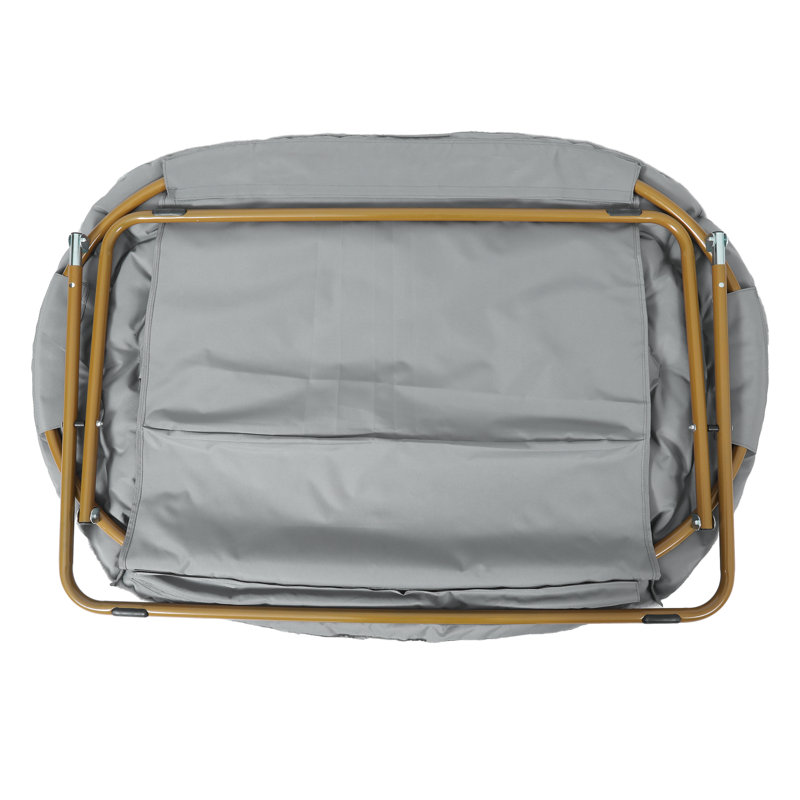 Folding Double Saucer Chair With Steel Frame, Gray Polyester