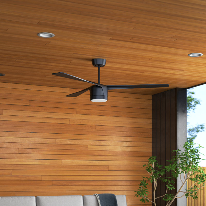 Ventilateur de plafond intérieur / extérieur 56 po avec lumière DEL et télécommande Peregrine, Noir, noir, noir, noir
