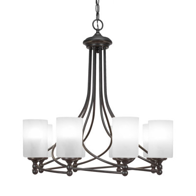 Capri 8 Light Uplight Chandelier Shown In Dark Granite Finish With 4" White Marble Glass