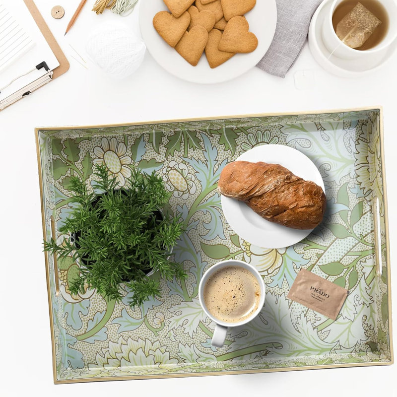 Dianthus Plastic Decorative Serving Tray with Handles for Coffee Table Home Decor