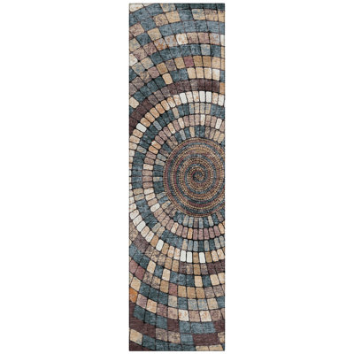 Machine Washable Indoor/Outdoor Husby ACN2216 Geometric Rug