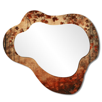 Red Falling Oak Leaves I - Leaves Cloud Decorative Wall Mirror, Traditional Vanity Mirror, Printed on Metal