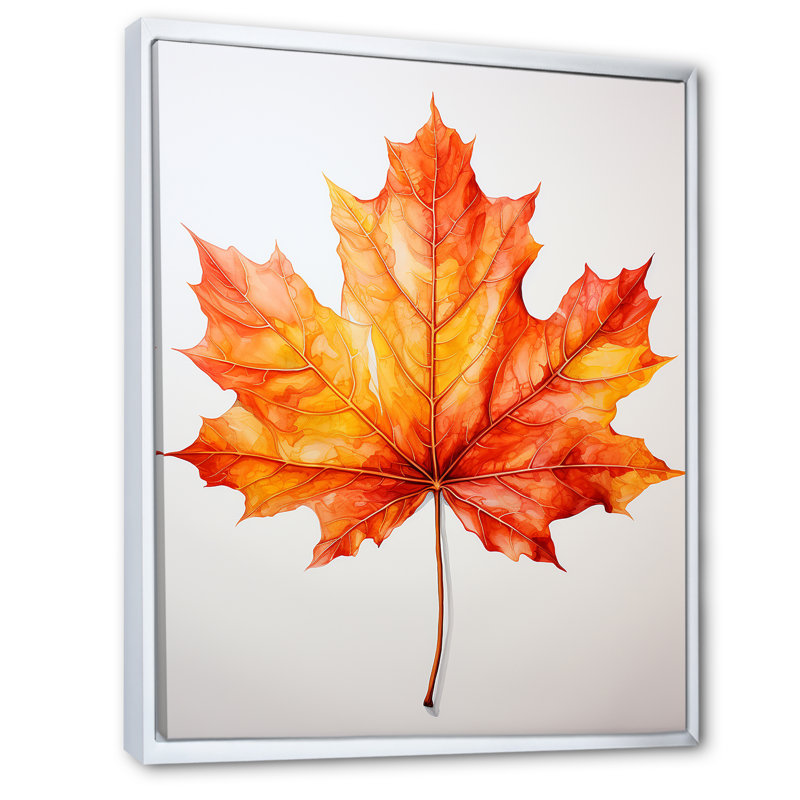 Minimalisme orange feuille d'érable - Art mural érable, Cadre flottant blanc, H 40 po x l 30 po